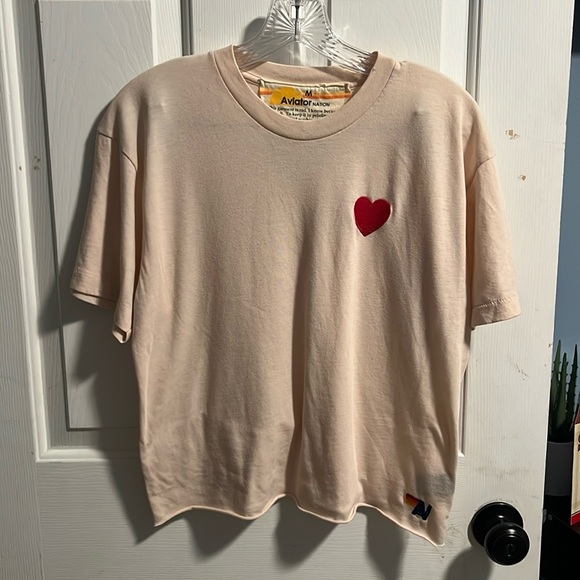 Aviator Nation Tops - Aviator Nation EUC Petal Pink ❤️ Heart Embroidered Boyfriend Tshirt - Sz Medium